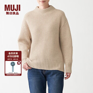 無(wú)印良品（MUJI）女式 含牦牛絨羊毛棱紋編織 高圓領(lǐng)寬版毛衣 長(zhǎng)袖針織衫 燕麥色 M -L （165/88A）