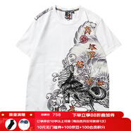 鬼洗金標(biāo)銀狼印繡花棉短袖T恤男士潮牌休閑圓領(lǐng)半袖 9NOB43 80白色 M