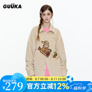 古由卡（GUUKA）休閑襯衫男士襯衣長(cháng)袖秋季外套情侶裝2025新款男裝上衣服套頭卡通 杏色 （美式長(cháng)袖襯衫） XS