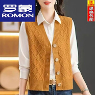 羅蒙（ROMON）春秋羊毛針織馬甲女新款時尚潮流開衫背心小個子百搭毛衣坎甲外套 黃色 M 建議90-105斤