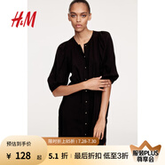H&M女裝連衣裙2025夏季新款歐若風(fēng)泡泡袖設(shè)計(jì)感碎花連身裙1278378 黑色 M 165/96