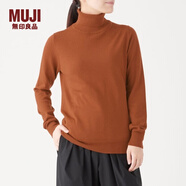 無印良品 MUJI 女式 天竺 高領(lǐng)毛衣 長袖針織衫 深橙色 S