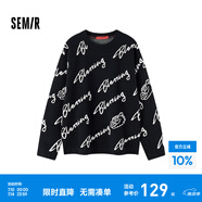 森馬不二馬聯(lián)名毛衣女oversize圖案打底衫春圓領(lǐng)字母衣服個(gè)性小眾 黑白色調(diào)00391 165/88A/L