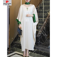 皮爾卡丹（pierre cardin）【送胸針】感大碼寬松連衣裙春夏新款時(shí)尚V領(lǐng)蝙蝠袖氣質(zhì)長(cháng)裙 白色 送胸針+腰帶+吊帶 M 85-105斤