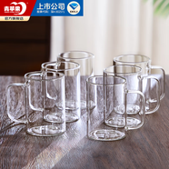 青蘋果【可圍爐煮茶】品茗杯茶杯高硼硅玻璃杯耐熱透明水杯帶把手喝茶杯 340ml茶韻茶飲杯6只裝