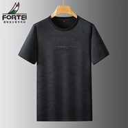 富鋌（FORTEI）冰絲短袖T恤男加大碼休閑圓領(lǐng)T恤衫錦氨高彈男寬松薄款半袖體恤男 黑色 XL