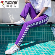 啄木鳥(niǎo)（TUCANO）ins超火褲子女秋學(xué)生韓版寬松原宿bf風(fēng)九分ulzzang百搭直筒運動(dòng)褲 紫色【不加絨】 L