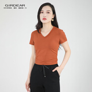 哥弟（GIRDEAR）女裝T恤衫上衣V領(lǐng)短袖T恤夏季穿搭夏裝半袖夏裝1300888 柑橘 XL (5碼)