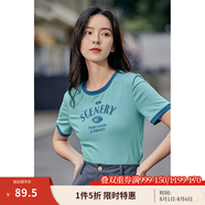 茵曼（INMAN）潮趣印花女裝圓領(lǐng)短袖T恤修身顯瘦套頭短款2025夏季新款上衣 天藍(lán)色 -18525987 M