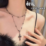 初逅 十字架項鏈暗黑風(fēng)項鏈黑色飾品女士高級感十字鎖骨鏈潮長(cháng)款辣妹 暗黑十字架項鏈