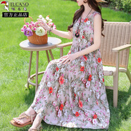 啄木鳥復(fù)古油畫風(fēng)印花棉綢連衣裙女2025夏感寬松顯瘦飄逸無袖背心裙 19# 5XL 建議155-170斤