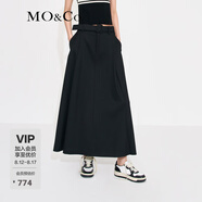 MO&Co.中高腰長款壓褶寬松A字半身裙傘裙(附腰帶)設(shè)計感裙子摩安珂 黑色-第2批 S 160