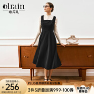 Olrain歐芮兒法式黑色連衣裙女春裝新款赫本風(fēng)毛呢背心裙 黑色 S