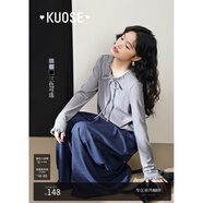 闊色（kuose）miu系蝴蝶結(jié)上衣長袖T恤新款秋季女內(nèi)搭打底衫早秋穿搭 灰色 L