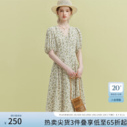 范思藍(lán)恩23FS12521茶歇法式雪紡碎花連衣裙女夏V領(lǐng)海邊度假長(zhǎng)裙子 米底黃花 XS