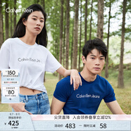 Calvin Klein Jeans夏季男女情侶中性年輕ck多色印花透氣修身短袖T恤J320931 YAF-月光白 L （推薦145-160斤）