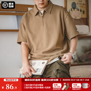 馬登工裝華夫格polo衫男商務(wù)休閑短袖半拉鏈重磅男士T恤夏季體恤潮牌 淺咖色 【抗皺t恤男/純色/高級感/美式復(fù)古短袖】 M 【今日下單 順豐包郵】