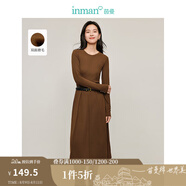 茵曼（INMAN）設(shè)計(jì)感長袖磨毛連衣裙2025春秋季女裝新品收腰顯瘦打底長裙子 深咖色 M