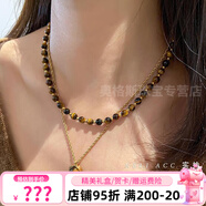 詩筠（SHIJUN）情人節(jié)禮物新款毛衣鏈外套配飾美拉德石虎眼石咖色圓珠串珠項(xiàng)鏈不 鈦鋼真空鍍金+石日常佩戴不掉色