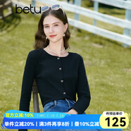 百圖betu女裝秋新款T恤圓領(lǐng)長(zhǎng)袖精致蝴蝶結(jié)紐扣針織T恤女2308T19 黑色 L