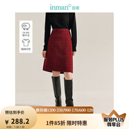 茵曼（INMAN）法式小香風(fēng)包臀半身裙秋女裝高級感修身顯瘦一步裙子 酒紅色 L