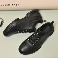 CLEER KAEN品牌男鞋2025夏季新款頭層牛皮透氣網(wǎng)面厚底增高百搭商務(wù)休閑皮鞋 黑色 皮面 39