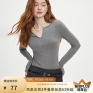 范思藍(lán)恩秋季V領(lǐng)套頭百搭長(zhǎng)袖針織T恤女秋季2024新款通勤修身針織衫上衣 高級(jí)灰 S