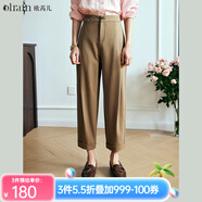 Olrain歐芮兒法式咖色休閑褲女春裝新款高腰直筒九分褲 咖色 M