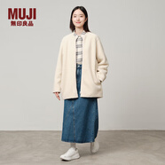 無印良品（MUJI）女式 長毛抓絨 大衣 長袖秋冬款 羊羔絨外套外衣 女裝 BB2QPA4A 象牙色 XL (165/92A)