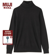 無印良品 MUJI 女式 天竺 高領(lǐng)毛衣 W7AA871 秋冬長袖針織衫 黑色 M