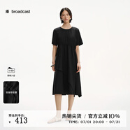 播圓領通勤風黑色短袖連衣裙女25夏季新款不規(guī)則長裙DDS2LD5015 K40玄黑 S