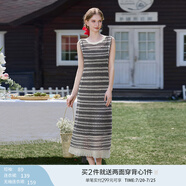 香影流蘇條紋黑色t恤女短袖2025夏裝新款寬松休閑風(fēng)正肩圓領(lǐng)上衣 黑色L85S797  無袖連衣裙 M 160/84A/95-110斤