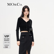 MO&Co.冬季短款V領(lǐng)雪尼爾針織衫極簡風(fēng)毛衣摩安珂 黑色 M 165