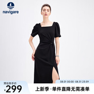Navigare意大利小帆船女士連衣裙25春季新品修身時(shí)尚中長(cháng)裙時(shí)尚氣質(zhì)裙裝女 暗夜黑 XL