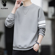 花花公子（PLAYBOY）長袖t恤男春秋2025新款圓領寬松潮流重磅百搭上衣休閑時尚衛(wèi)衣男 灰色 Q-TTHH2259 M