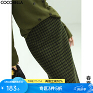 COCOBELLA[苔蘚綠]細閃銀蔥千鳥(niǎo)格羊毛半身裙女秋冬毛呢筒裙HS87 HS87B春版 L