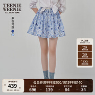 Teenie Weenie小熊半身裙女2025年夏季新款細褶碎花小清新文藝短裙 淺藍色 M