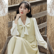 EAEOVNI2025年夏季新款女生氣質(zhì)法式簡(jiǎn)約A字型連衣裙通勤中長(cháng)裙 淺黃色 M