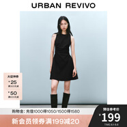 UR2025春季新款女摩登氣質(zhì)褶皺收腰顯瘦無袖連衣裙UYY750030 黑色 L