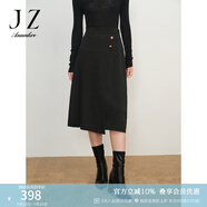 玖姿·安娜蔻法式復(fù)古松緊羊毛褶皺半身裙腰裙女冬款 素黑 L