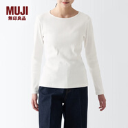 無印良品（MUJI）女式 彈力羅紋編織 圓領長袖T恤打底衫女款內搭 BB2OVA4S 米白色 XXL  (170/96A)