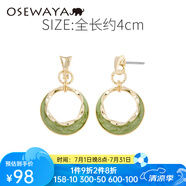 osewaya耳夾無耳洞女復古耳釘圈圈耳環(huán)氣質(zhì)綠色耳墜簡約時尚圓環(huán)耳飾 綠色耳釘
