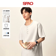SPAO重磅純棉短袖t恤男夏季杏色簡約純色百搭圓領五分袖SPDX25SD10LD 米杏#純色 2XL