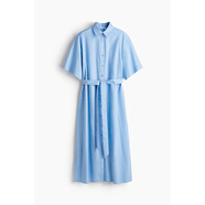 HM女裝連衣裙2025年夏季新款亞麻混紡襯衫式連衣裙1278042 淺藍色 L 170/104L