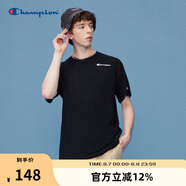 Champion冠軍純棉美式情侶t恤男24夏季純色休閑短袖上衣男 黑色S