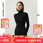 朗姿【王楚然同款】純羊毛高領針織衫春冬內搭打底上衣曠野美拉德 黑色 S