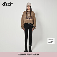 DZZIT地素加絨牛仔高腰打底褲秋冬黑色小腳褲設計女 深灰色（批次二） 常規 M