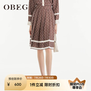 OBEG歐碧倩設(shè)計(jì)感時(shí)尚印花半裙春及膝減齡百褶裙出游穿搭10463036 沙褐色 XS /155/34