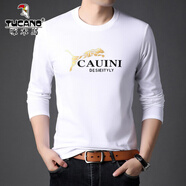 啄木鳥(niǎo)100純棉長(cháng)袖t恤男士春秋季圓領(lǐng)薄款休閑潮流體恤打底衫針織上衣男 白色 M 165