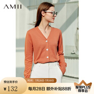 AMII極簡洋氣V領(lǐng)針織開衫春秋新款全棉長袖上衣女短裝毛衣針織外套 煙粉橘 155/80A/S